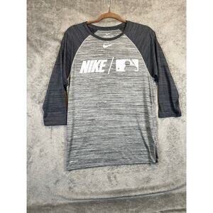 The Nike Tee Shirt Mens S Dri-Fit Grey Graphic Print Baseball 3-Quarter Sleeve